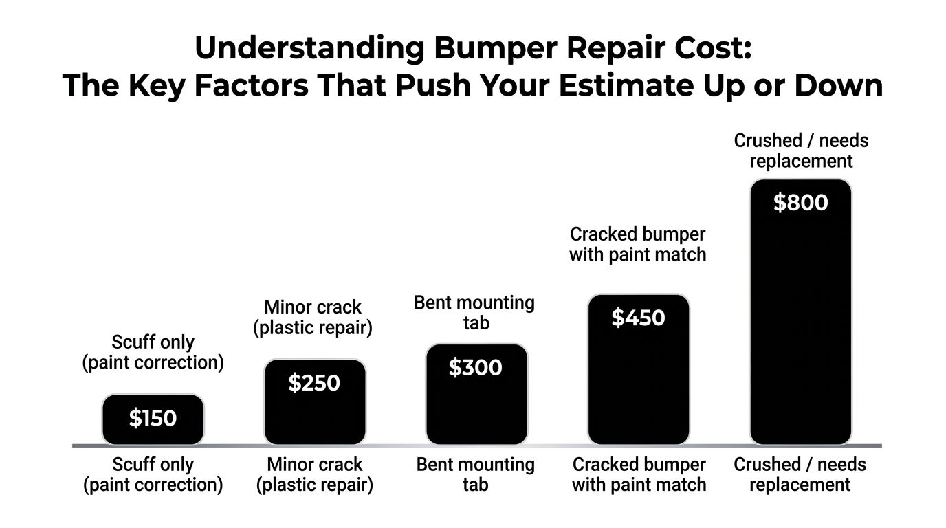 A bar chart illustrating the varying costs for different levels of vehicle bumper repairs and replacements.