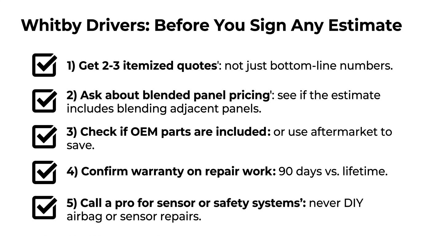 A list of five essential tips for Whitby drivers to consider before signing any auto repair estimate.